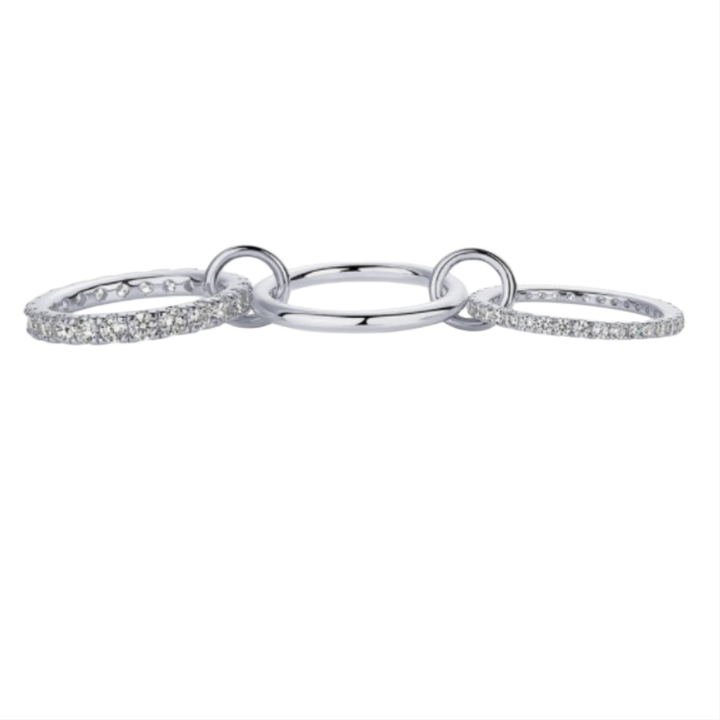 3 Linked Interlocked Stacking Ring, Multi-Color Dainty Chain Band For Women