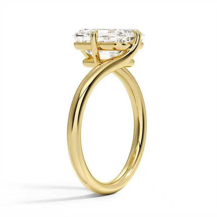 Rectangular Step Cut Twisted Shank 4-Prong Ring, Gold Minimalist Luxury Engagement Ring