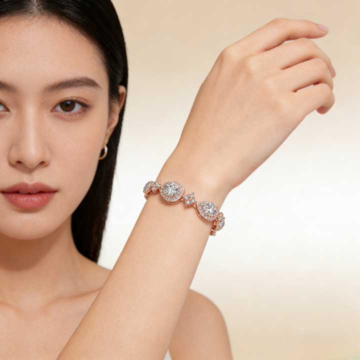 Rose Gold Tone Heart Pavé Diamond Tennis Bracelet (Delicate Luxury Statement Bangle)