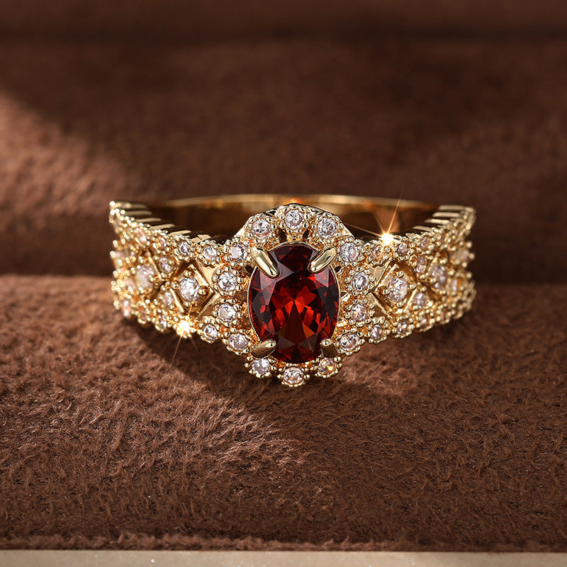 Oval Ruby Pavé Vintage Ring (Luxury Royal Glam Band)