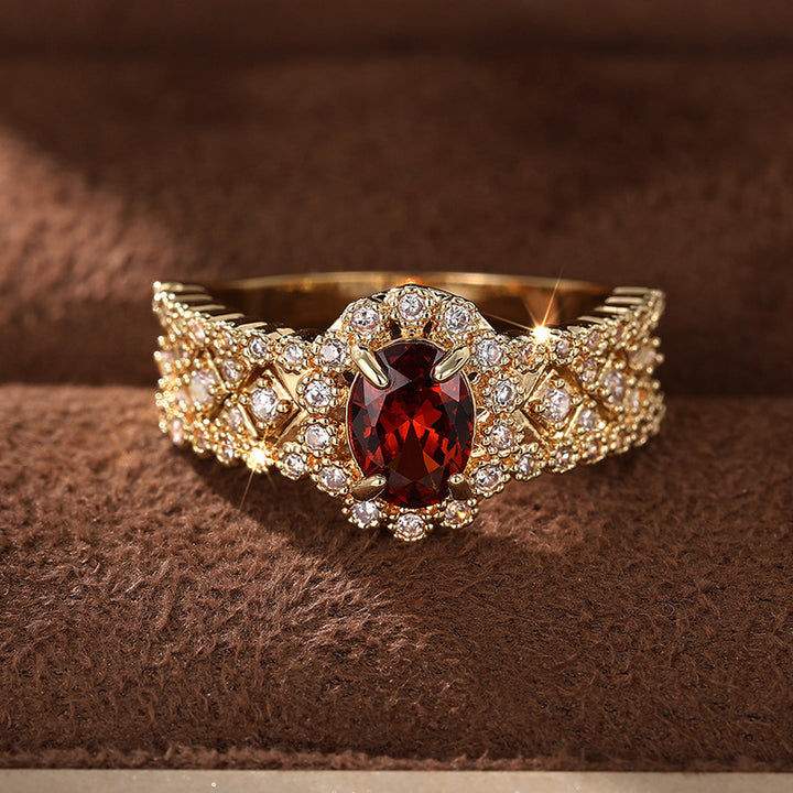 Oval Ruby Pavé Vintage Ring (Luxury Royal Glam Band)