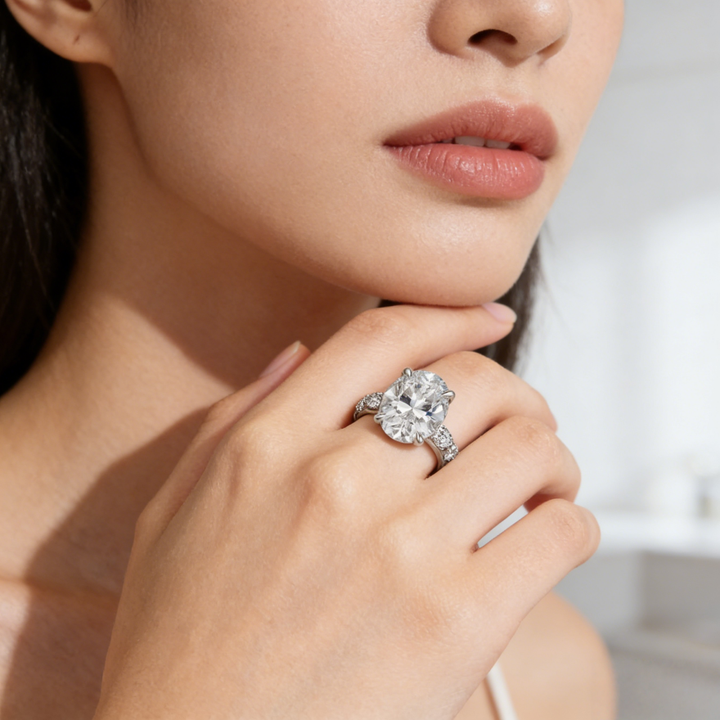 Oval Center Stone Vine-Style Diamond Ring (2 Colors Delicate Engagement Band)