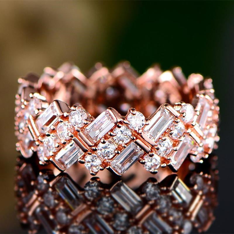 Baguette & Round Diamond Full Eternity Ring (Avant-Garde Luxury Shimmer Style)