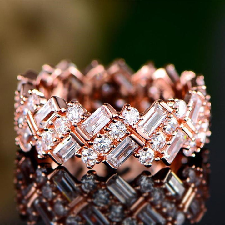 Baguette & Round Diamond Full Eternity Ring (Avant-Garde Luxury Shimmer Style)