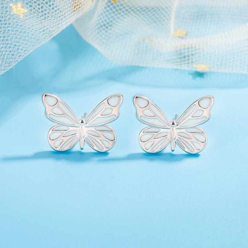 S925 Silver Luminous Butterfly Stud Earrings