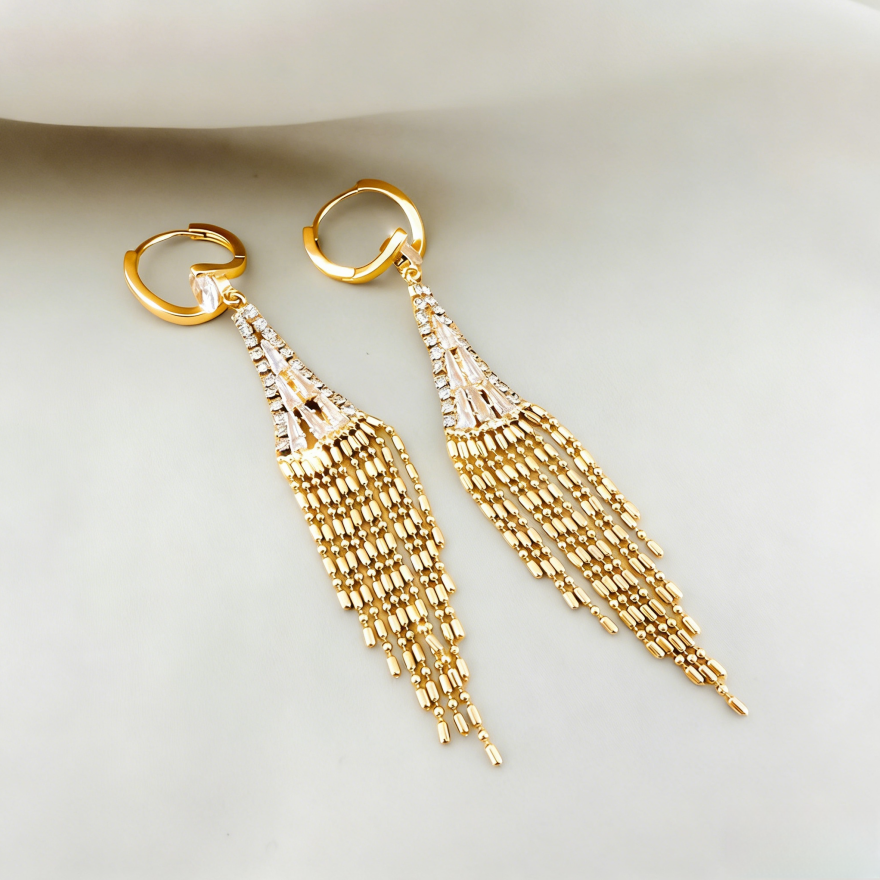 Golden Tassel Diamond Huggie Earrings (Light Luxury Niche Dynamic Earrings)