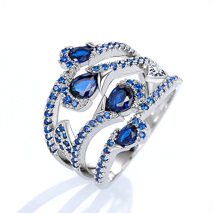 Vintage Multi‑Layer Wrapped Teardrop‑Shaped Blue Diamond Women's Ring