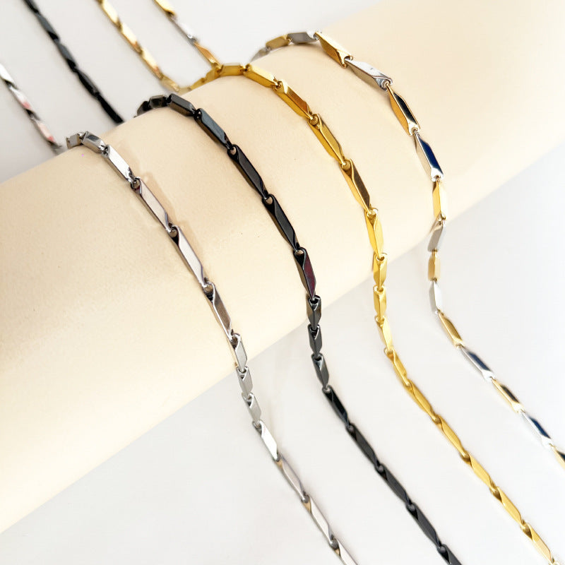 Multi-Color Rhombus Bamboo Titanium Steel Chain, Geometric Cut Blank Layering Necklace Without Pendant