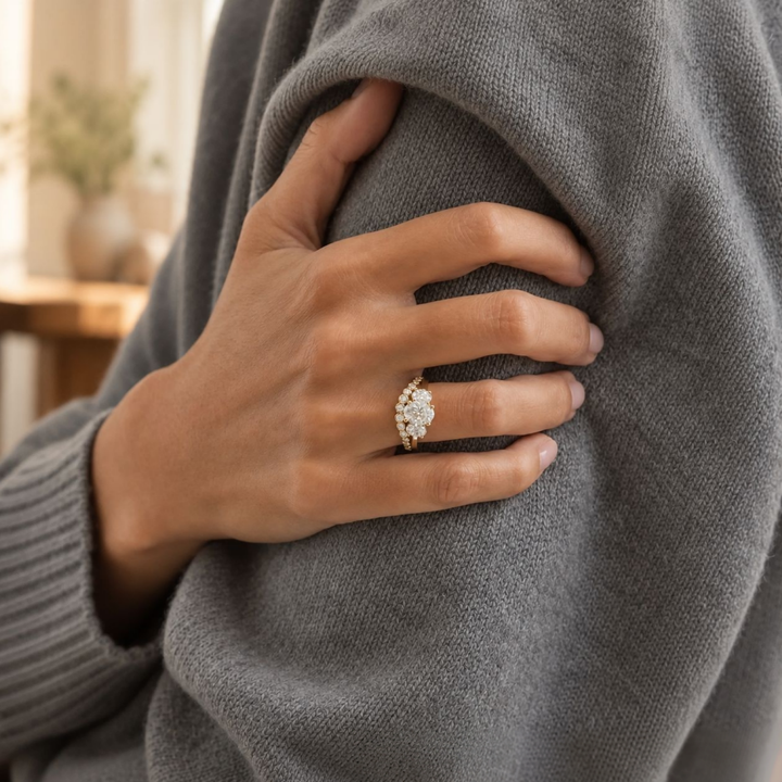 Three‑Stone Oval Diamond Classic Engagement Ring, Two‑Tone Options