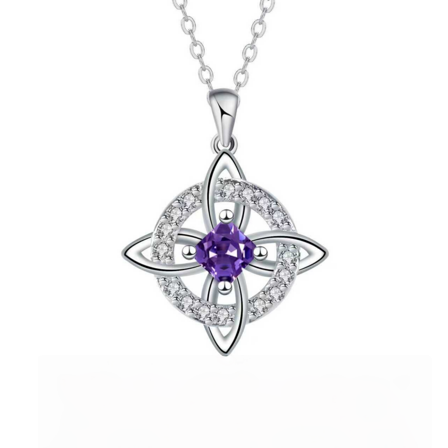 Witch's Knot Birthstone Necklace (12 Colors Silver Tone Pendant)