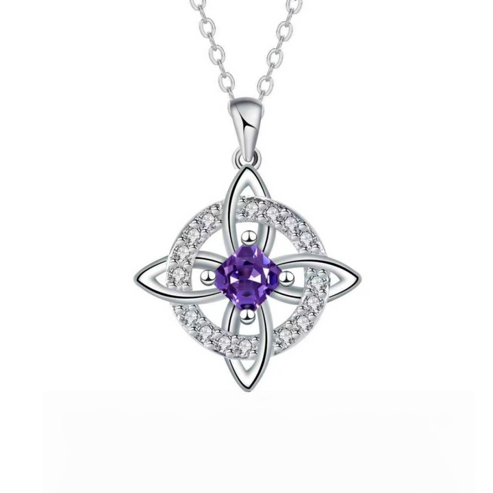 Witch's Knot Birthstone Necklace (12 Colors Silver Tone Pendant)