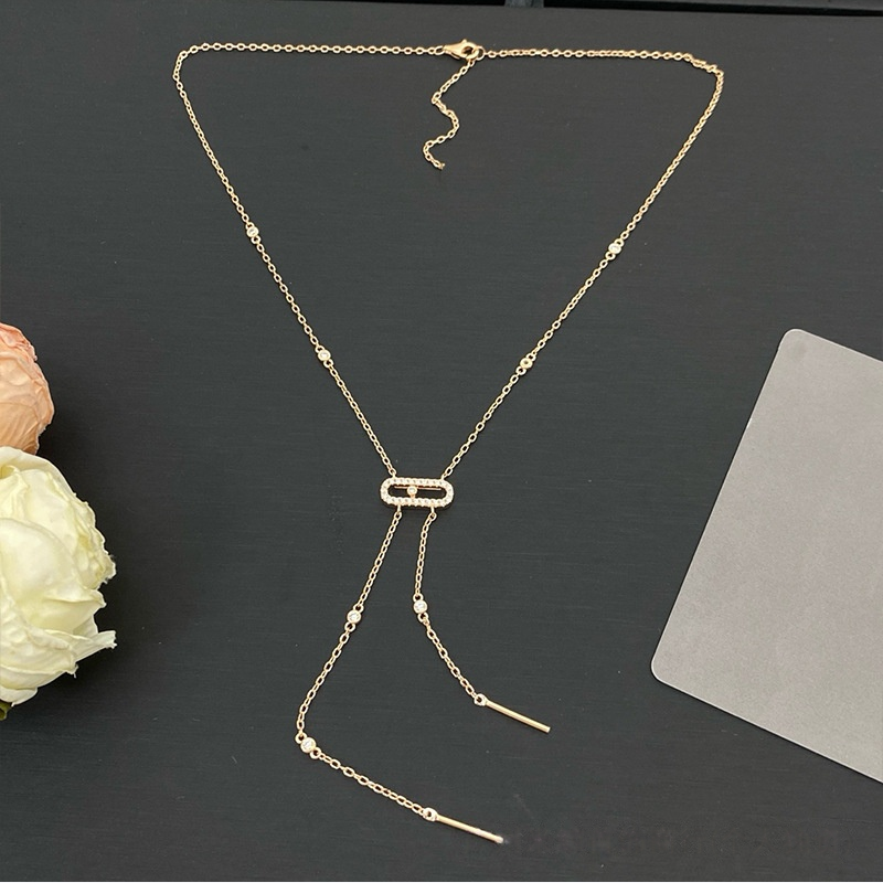 Pave Paperclip Y-Shaped Tassel Choker, Gold & Silver Adjustable Long Luxury Slide Necklace