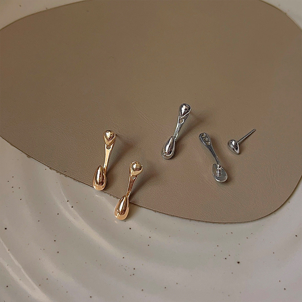 S925 Silver Double Teardrop Combo Stud Earrings, Minimal Smooth Solid Teardrop 2-Wear Earrings, Gold & Silver Two Tones