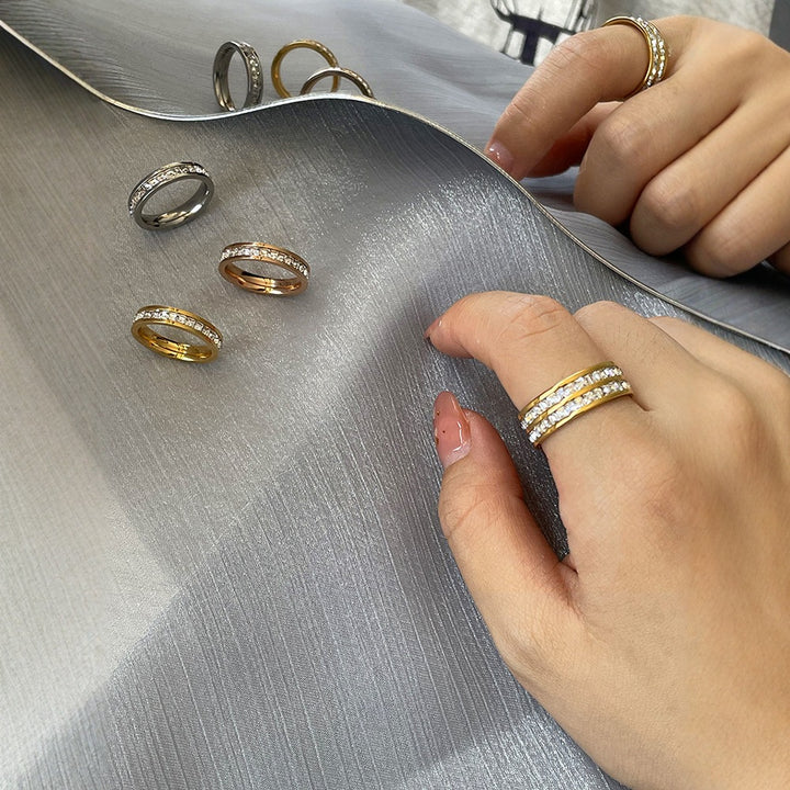 Princess Cut Single/Double Row Pave Band Ring (3 Colors Luxury Statement Ring)
