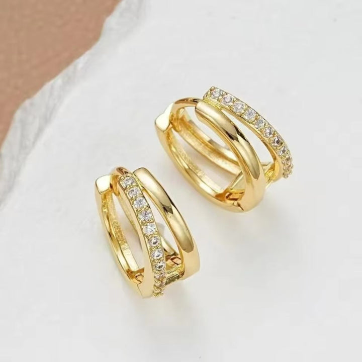 S925 Silver Double Layer Intertwined Diamond Hoop Earrings, Minimalist Luxury Cross Diamond Huggie Hoops