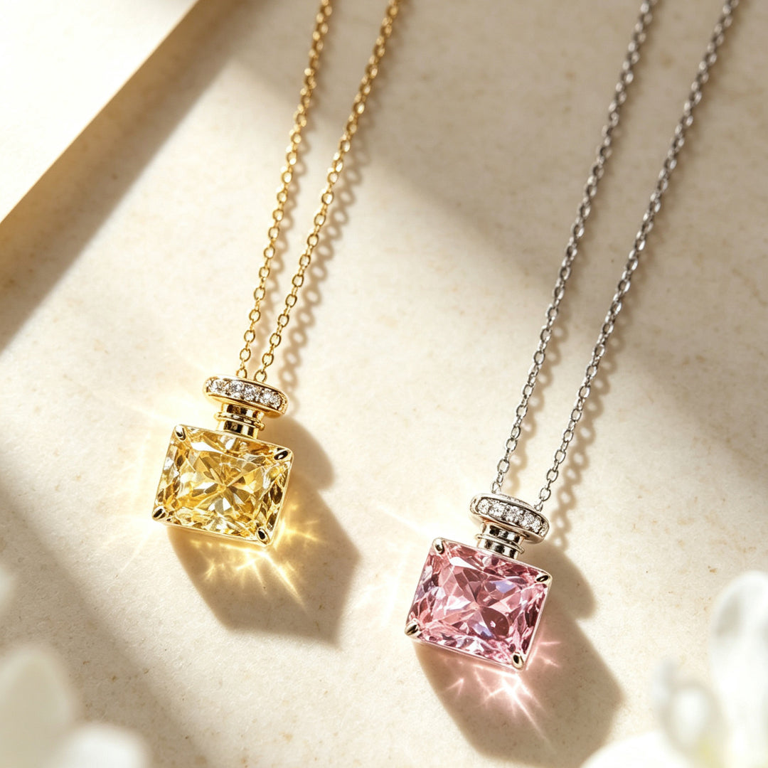 Perfume Bottle Multicolor Diamond Pendant Necklace