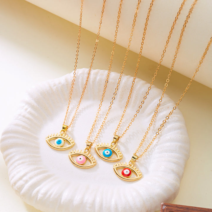 Retro Exotic Evil Eye Enamel Pendant Necklace
