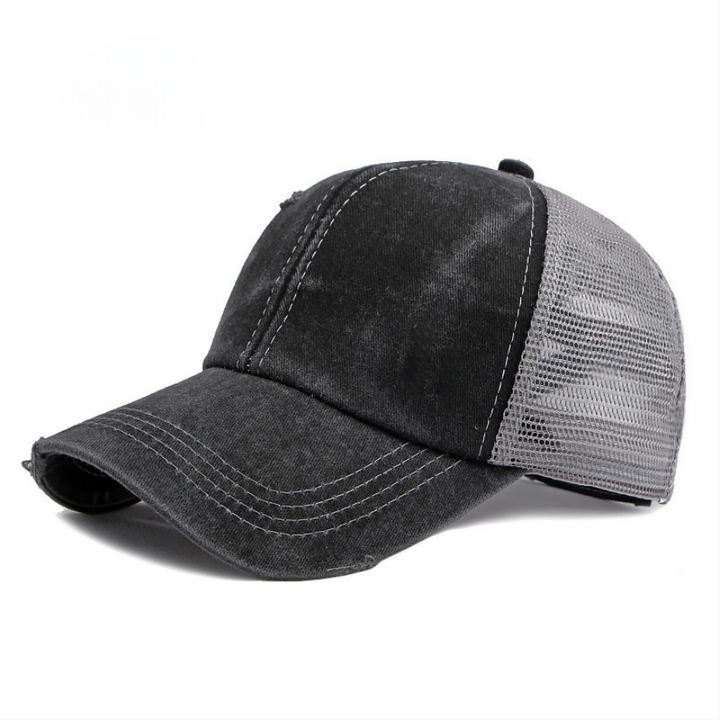 Vintage Distressed Patchwork Mesh Trucker Hat, Breathable Adjustable Curved Brim Baseball Cap for Men & Women