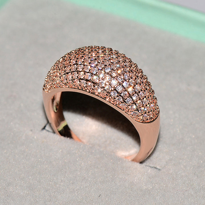 Pavé Set Curved Wide Band Ring, Gold Silver Rose Gold Luxury Paved Diamond Statement Ring for Women
