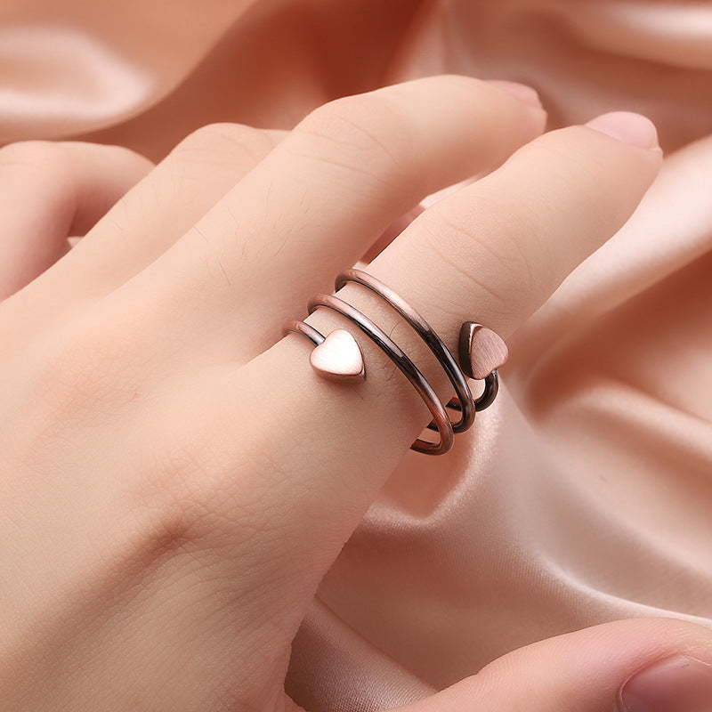 Double Heart Spiral Open Ring Set (Light Luxury Niche Individual Band)