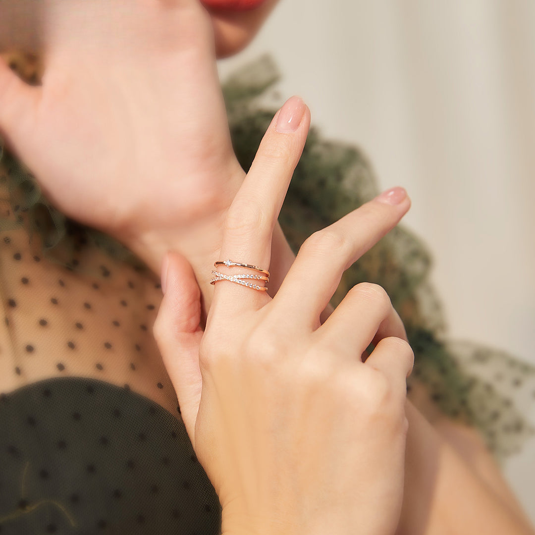 Stellar Interwoven Triple Band Pavé Ring (Light Luxury Niche Design Band)