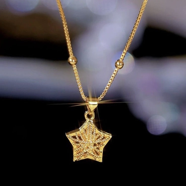 Gold Wire-Woven 3D Star Pendant Necklace (Delicate Luxury Choker)