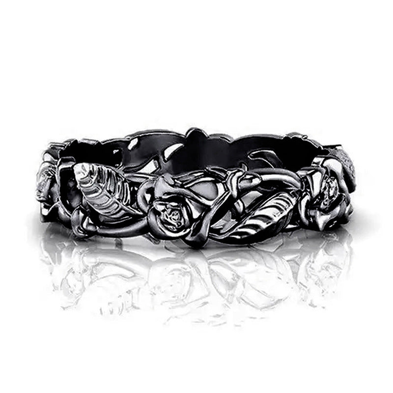 Vintage 3D Rose Vine Ring, European Hollow Carved Floral Unique Statement Band