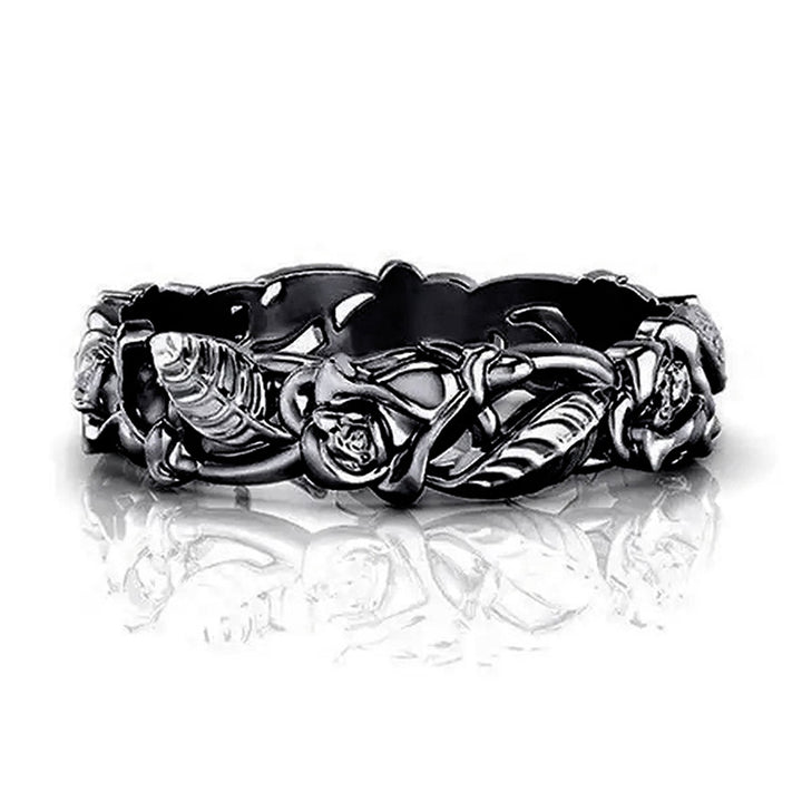 Vintage 3D Rose Vine Ring, European Hollow Carved Floral Unique Statement Band