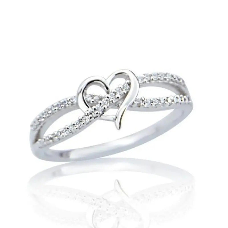 Intertwined Double Heart Pave Ring (Light Luxury Niche Romantic Band)