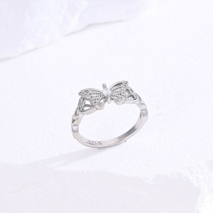 Hollow‑Out Diamond‑Inlaid Butterfly Ring For Women