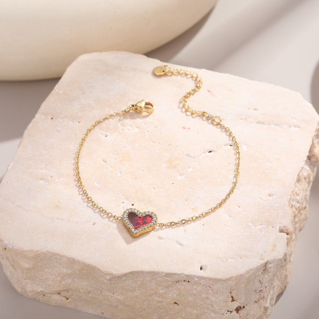 White Shell & Diamond Heart Pendant Necklace & Bracelet Set (Elegant Daily Jewelry Set)