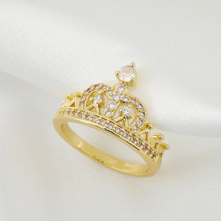 Exquisite Paved‑Crown Women's Ring, Gold & Silver Two‑Tone Options