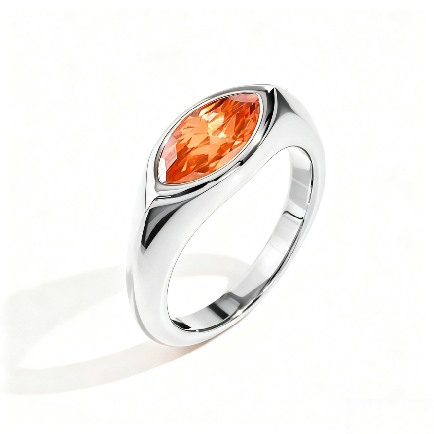 Marquise‑Cut Colored Gemstone Bezel‑Set Wide‑Band Gold‑Plated S925 Sterling Silver Ring, Multi‑Colors Available