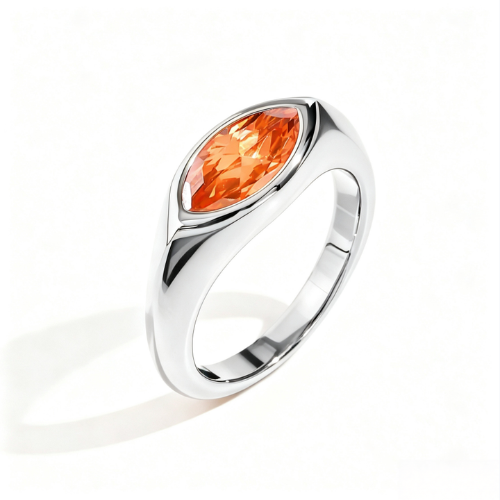 Marquise‑Cut Colored Gemstone Bezel‑Set Wide‑Band Gold‑Plated S925 Sterling Silver Ring, Multi‑Colors Available