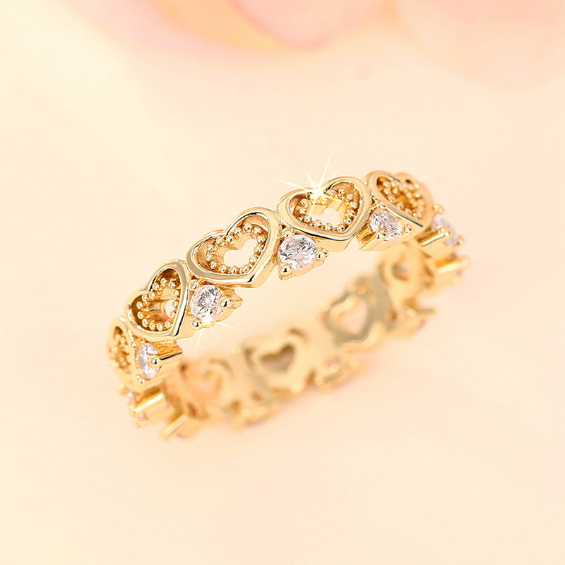 Hollow‑Cut Heart Eternity Band, S925 Sterling Silver Ring With Diamonds, Two‑Tone Available