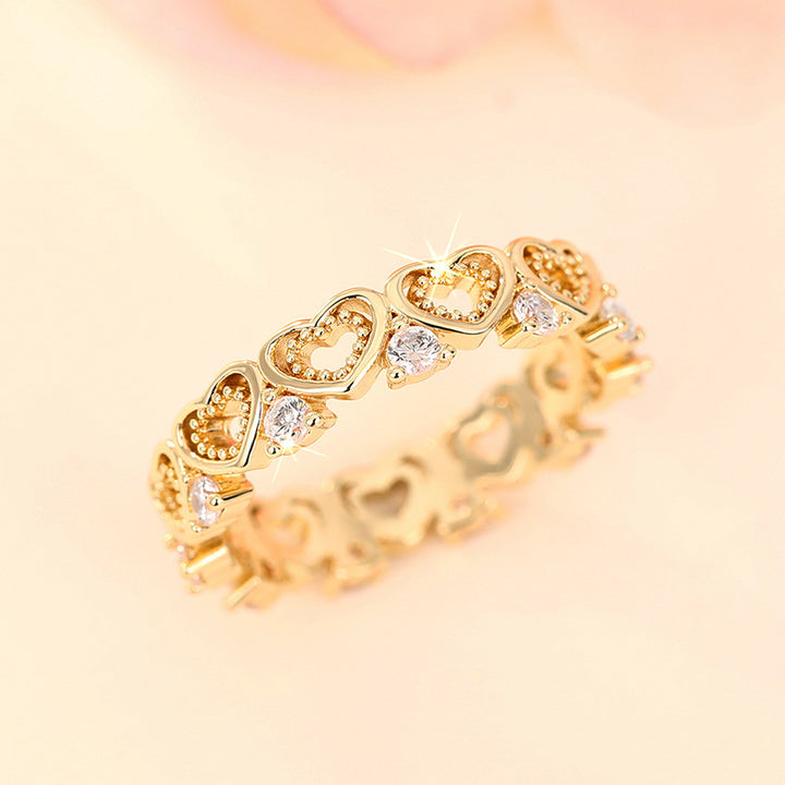 Hollow‑Cut Heart Eternity Band, S925 Sterling Silver Ring With Diamonds, Two‑Tone Available