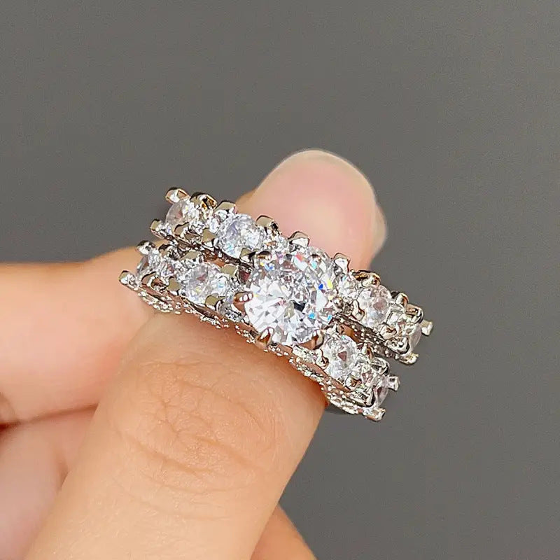 Double Layer Pavé Stackable Ring (Luxury Classic Wedding Band Style Ring)