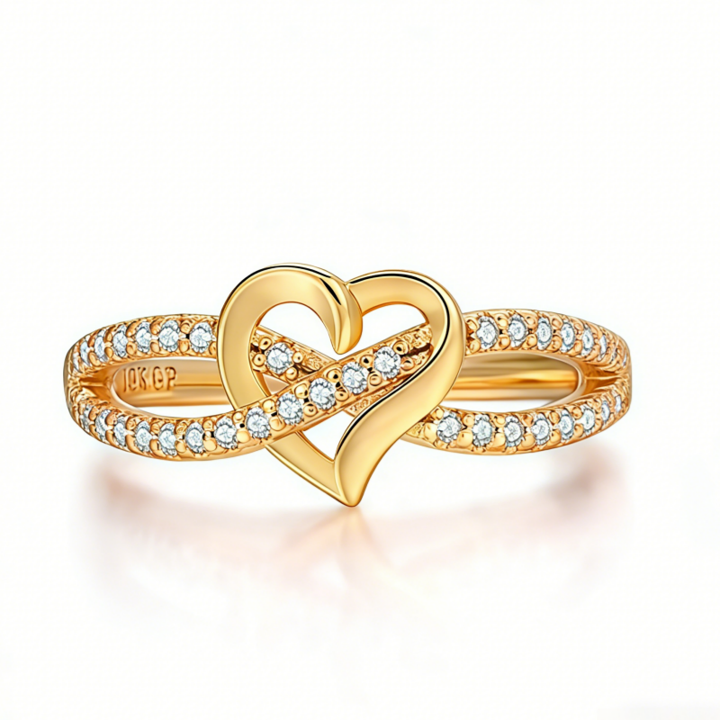 Intertwined Double Heart Pave Ring (Light Luxury Niche Romantic Band)