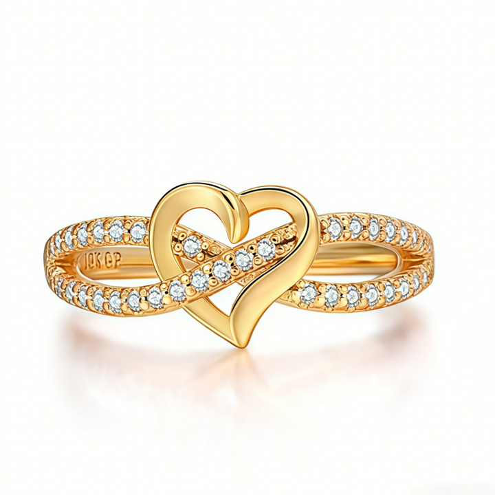 Intertwined Double Heart Pave Ring (Light Luxury Niche Romantic Band)