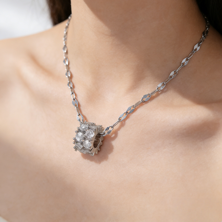Luxury Pave Cube Necklace (Silver Tone Shimmer Chain Choker)