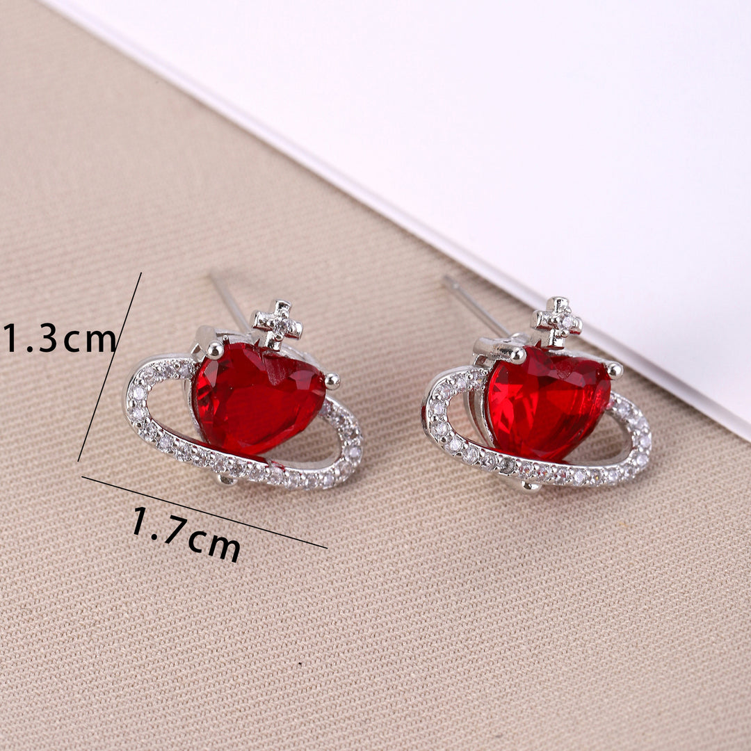 Heart Planet Gemstone Stud Set (Light Luxury Niche Sweet & Cool Earrings)