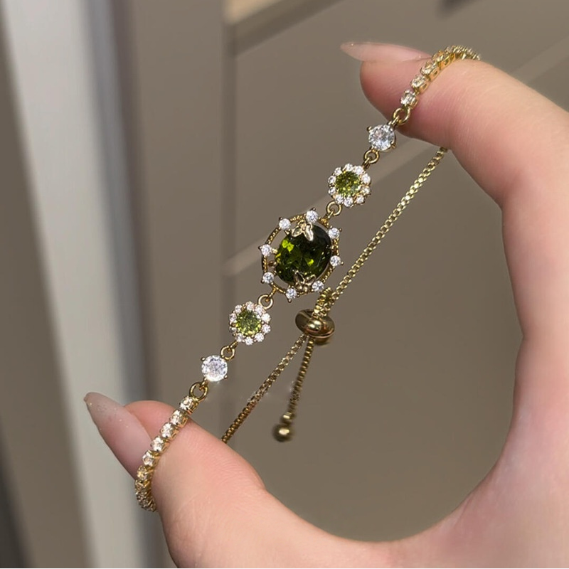 Olive Green Vintage Gemstone Jewelry Set (Necklace/Bracelet/Earrings Options)