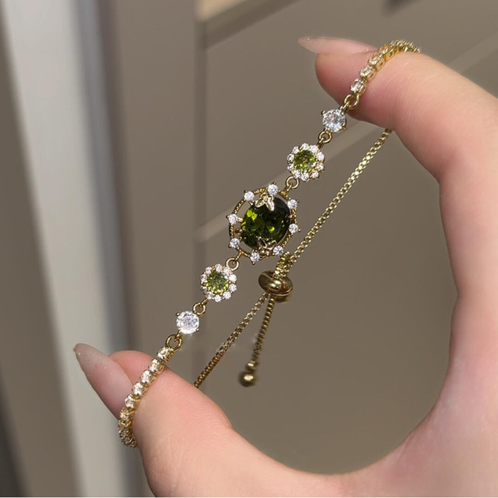 Olive Green Vintage Gemstone Jewelry Set (Necklace/Bracelet/Earrings Options)