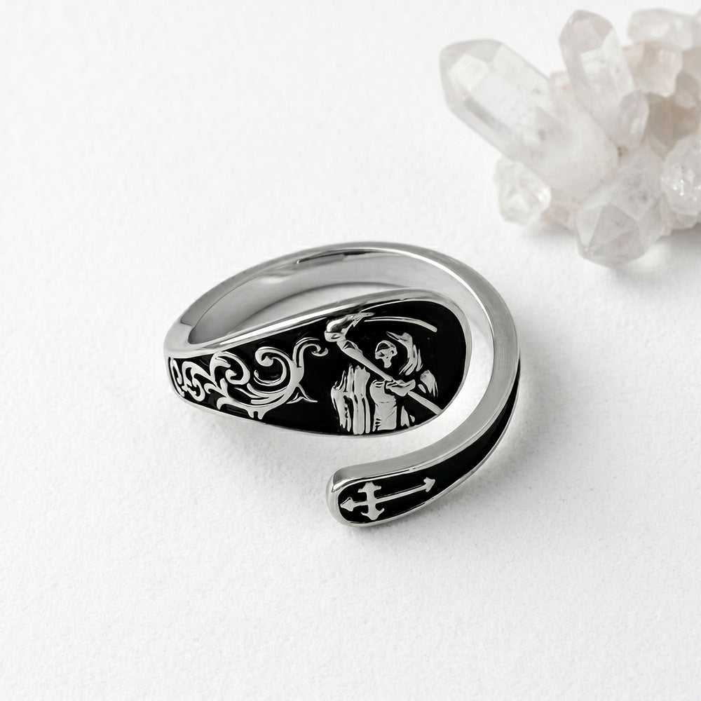 Grim Reaper Cross Open‑Adjustable Ring