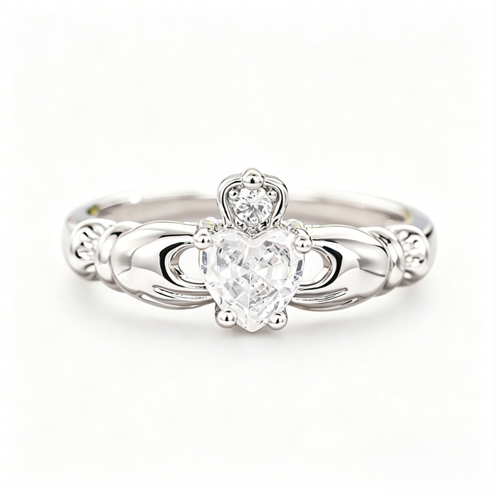 Claddagh Heart & Crown Diamond Ring (3 Colors Delicate Statement Band)