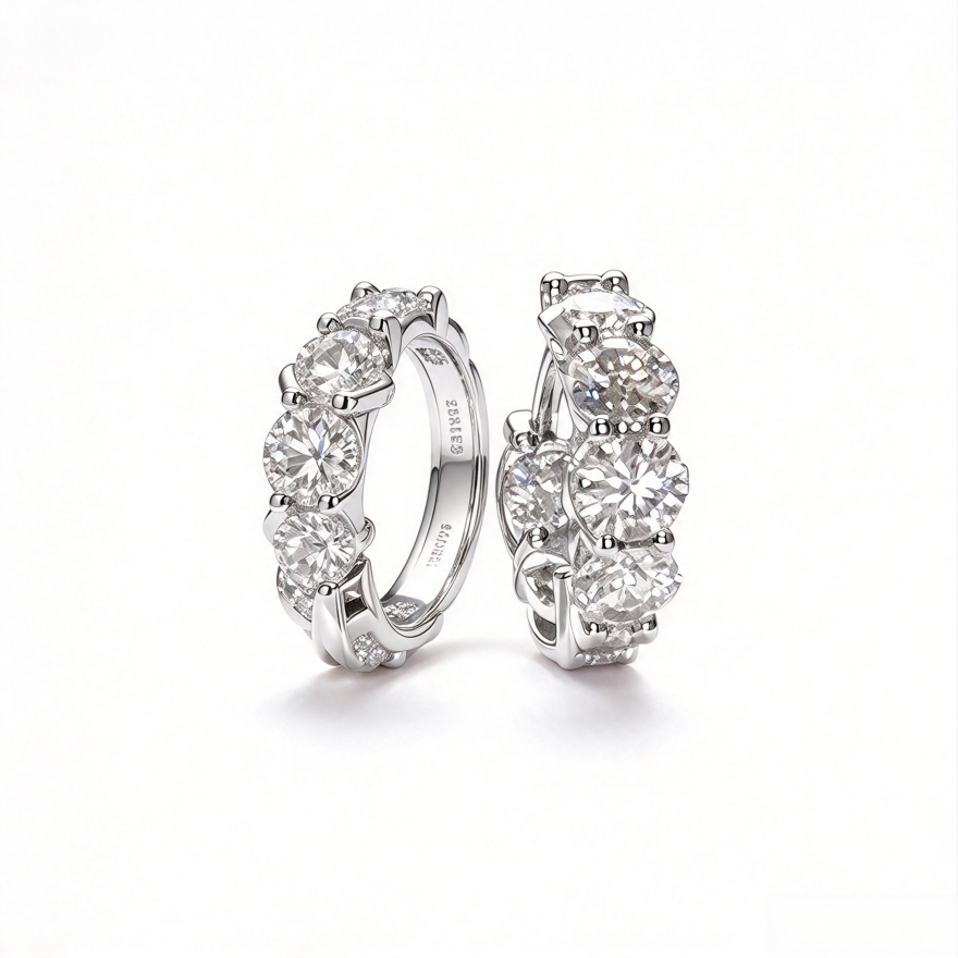 S925 Silver Paved Diamond Hoop Earrings