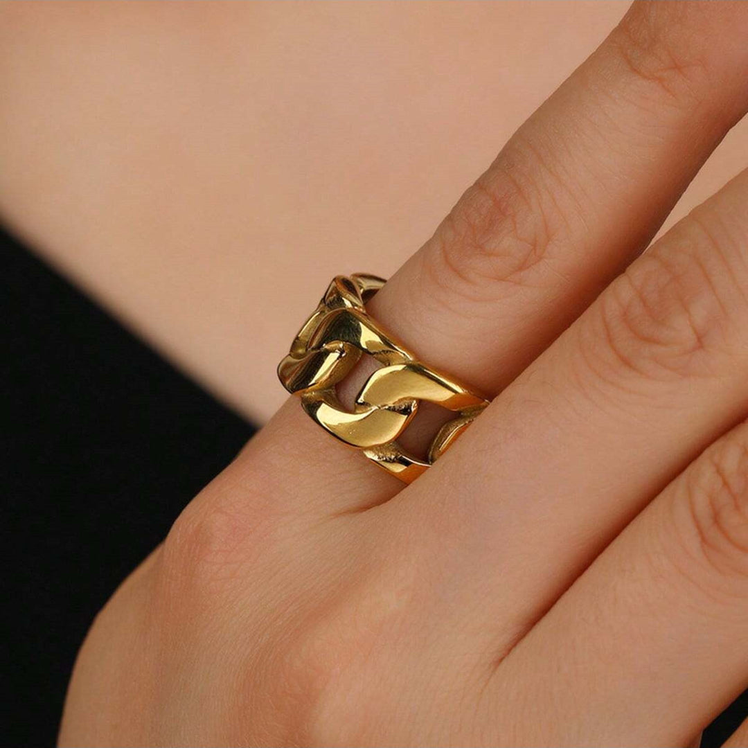 Minimalist 925 silver Cuban Chain Ring, Gold & Silver Neutral Street Trend Wide Band