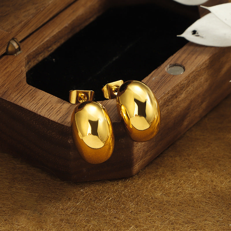 Polished Oval Bean Hoop Earrings, 2-Tone Minimalist Classic Jewelry