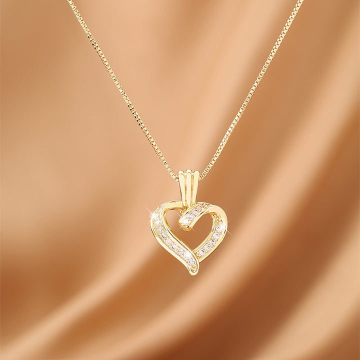 Twisted Heart Cubic Diamond Pendant Necklace, 14K Gold Plated Hollow Love Dainty Box Chain, Romantic Statement Necklace for Women