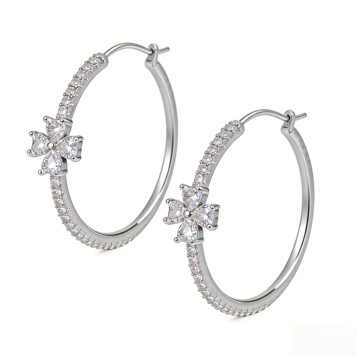 Four-Leaf Diamond Gold Hoop Earrings (Luxury Statement Hoops)